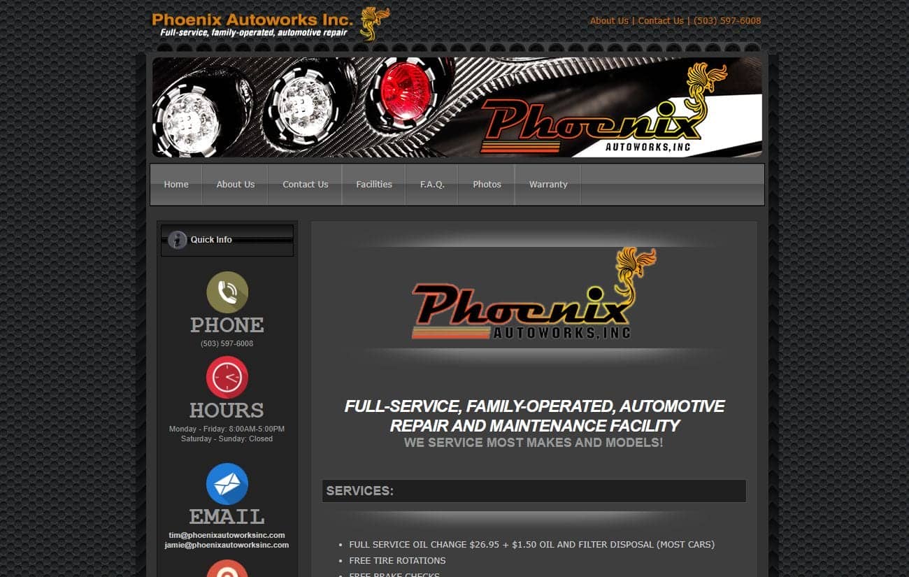 Phoenix auto works screenshot 2 - tyler hall tech | website design & development services | fort collins, co | experienced professionals | full stack developer